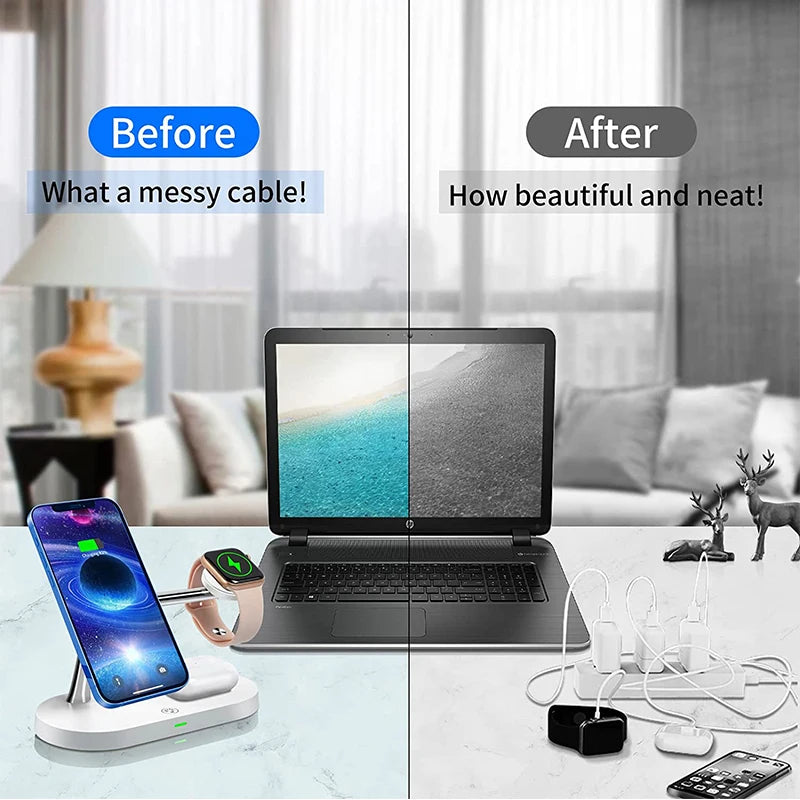 3 in 1 Wireless Charger Stand For iPhone 12/13/14/15/16/17 Fast Charging Station for Apple Watch 10 9 8 7 6 5 4 Airpods 2 3 Pro