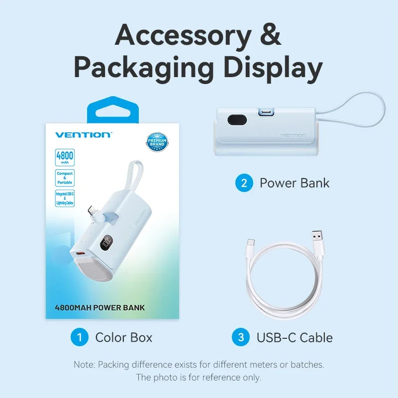 Vention Power Bank 4800mAh PD 22.5W Fast Charging Mini Portable PowerBank for iPhone 15 14 13Pro Max Xiaomi Huawei Phone Charger