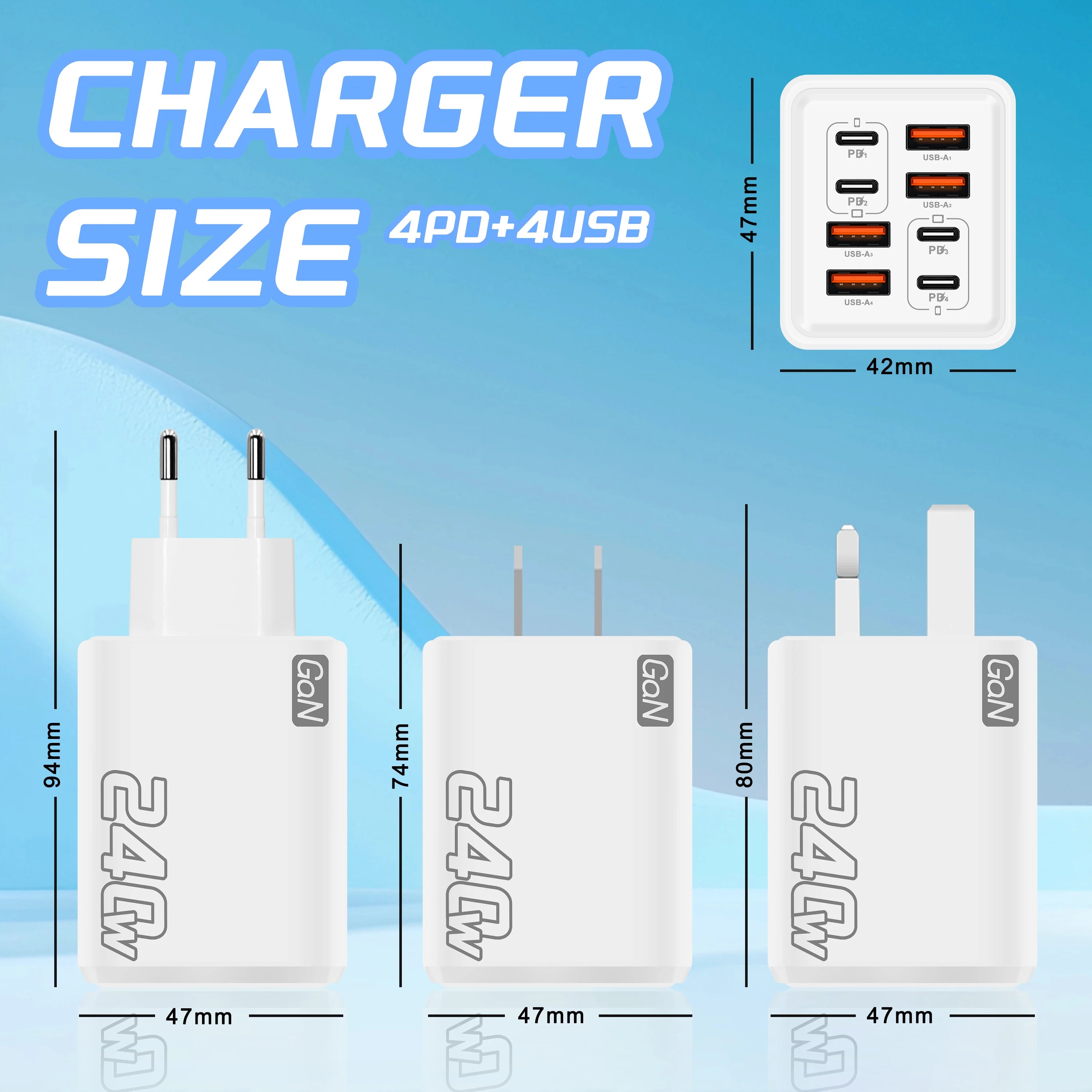 240W GaN USB C Charger 8 in 1 Fast Charging Phone Charger Power Adapter For iPhone Samsung Xiaomi Type C EU/US Plug Wall Charger phone accessories