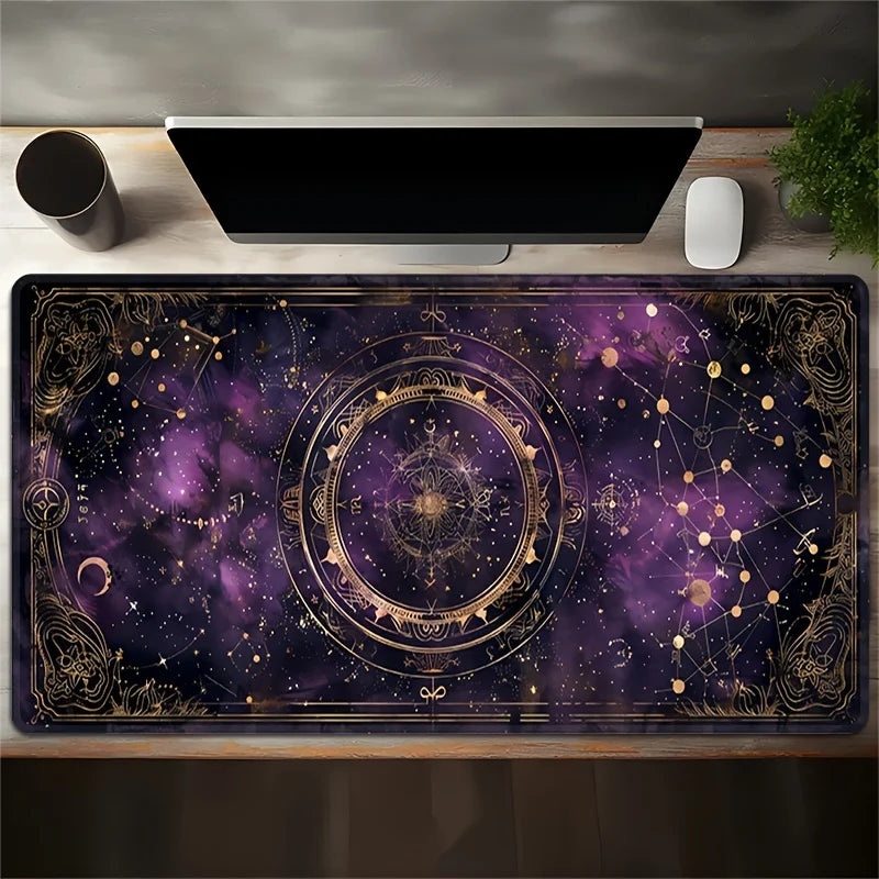 Charming Oversized Purple Card Moon and Stars Gaming Mouse Pads, Anti-slip Durable Table Pad, Suitable for Gamers and Office Use