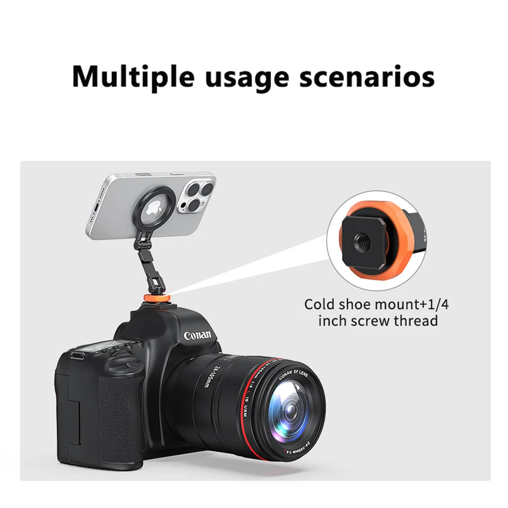 VRIG Magnetic Cold Shoe Mount Phone Holder W 1/4 Phone Tripod Mount for MagSafe iPhone 16 15 14 Samsung Camera Mic Light Monitor