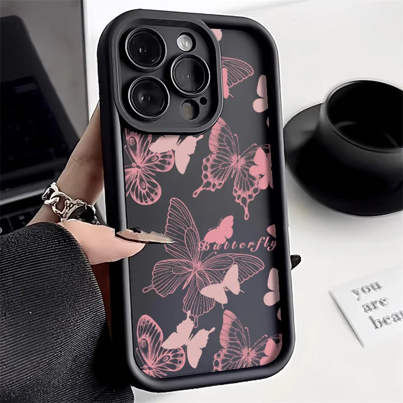 Black Butterfly Silicone Phone Case For iPhone 11 13 14 12 15 17 16 Pro Max Candy Color Soft Cover