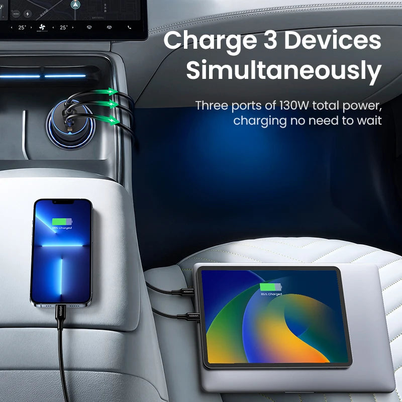 UGREEN 130W USB C Fast Car Charger For Xiaomi iPhone 17 Samsung Galaxy S25 Laptops PD3.0 Fast Charging USB Type C Car Charger