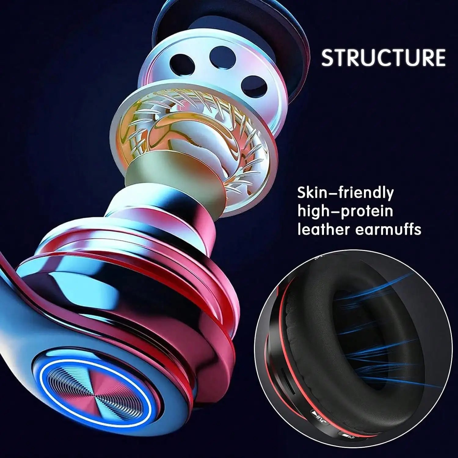 Bluetooth 5.3 Over-Ear Headphones, Active Noise Reduction, Subwoofer Bass, LED Light Design, Foldable Portable Wireless Headset for Gaming, Music, Sports, Phones & Computers