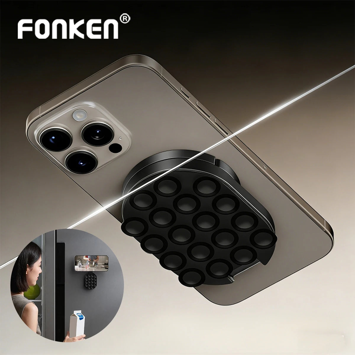3-in-1 Suction Cup Phone Mount Strong Magnetic Phone Holder Mount with Pull Ring Phone Grip for iPhone/Samsung/Android JR-ZS418