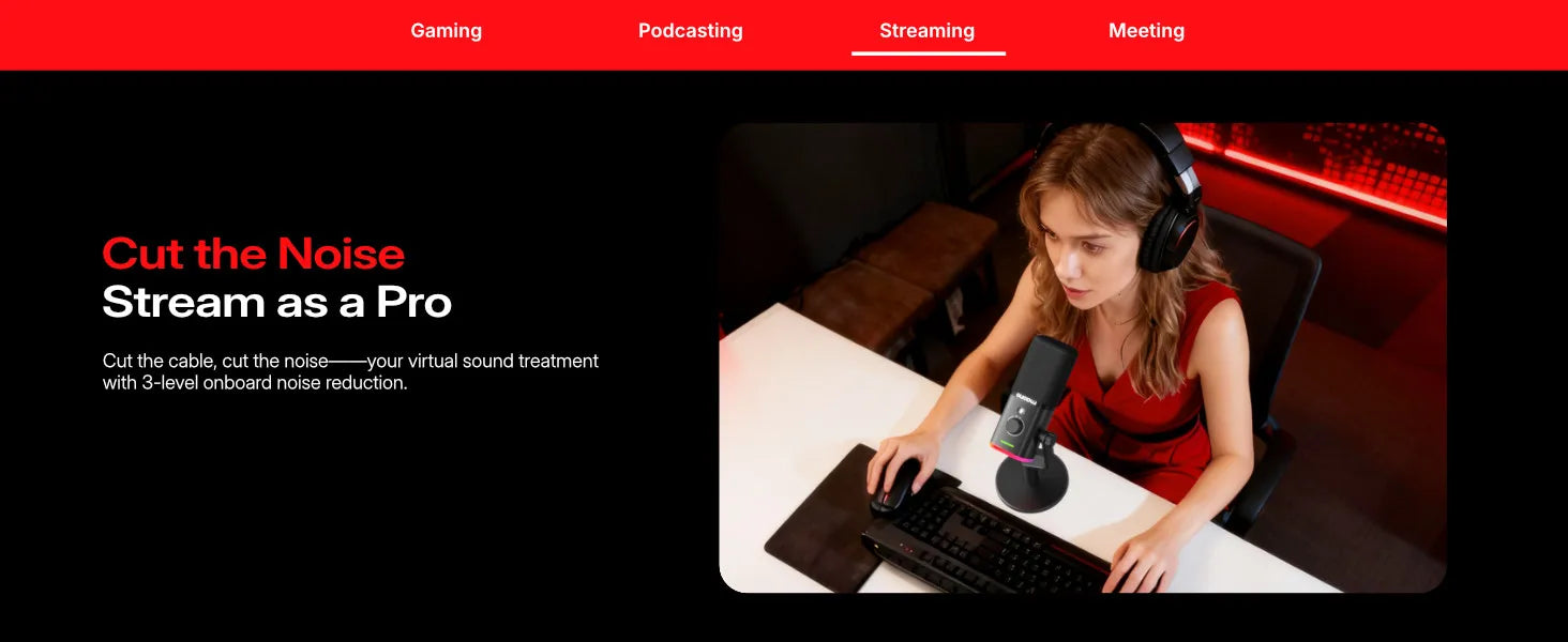 MAONO PD100W Wireless Dynamic Microphone Cardioid Dynamic Mic 50m Range One-Touch Noise Reduction RGB for Gaming Live Streaming