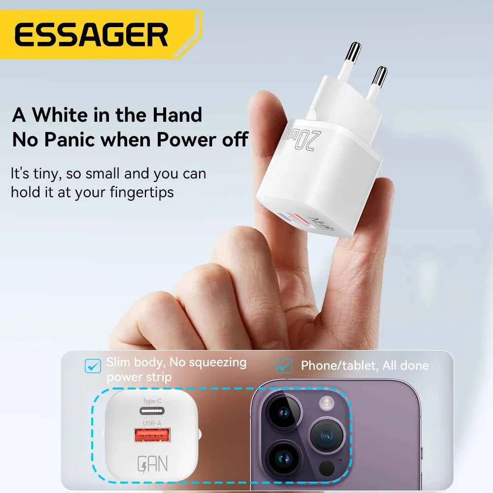 Essager 20W GaN PD USB C Charger for iPhone 14 13 12 11 Pro Max mini SE Phone QC3.0 PD 3.0 USB Type C Fast Charging for iPad Air
