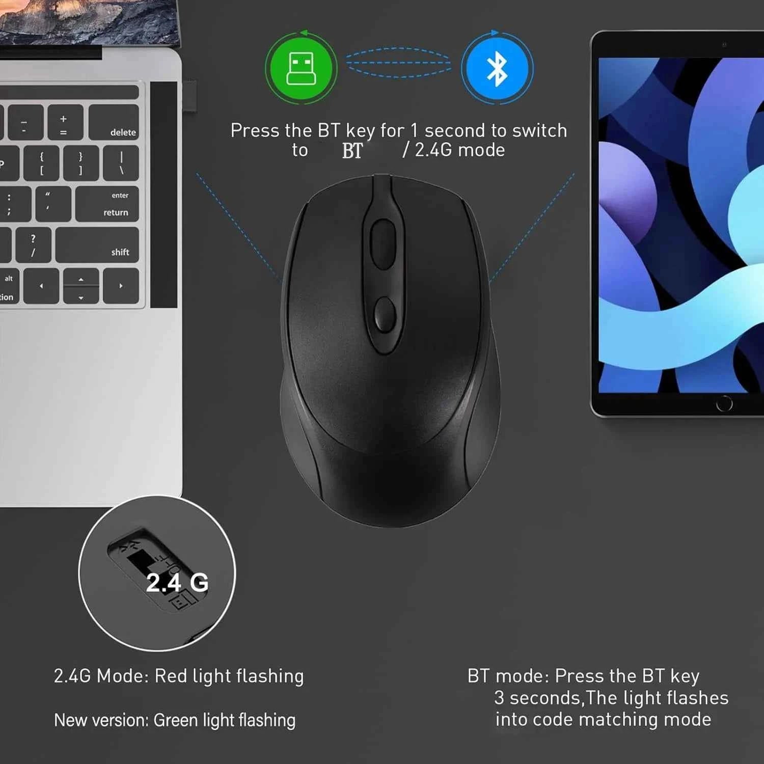 Bluetooth-Compatible Wireless Mouse 2.4G Rechargeable Wireless Computer Mouse USB Silent Gamer Mice For PC Laptop Macbook Tablet