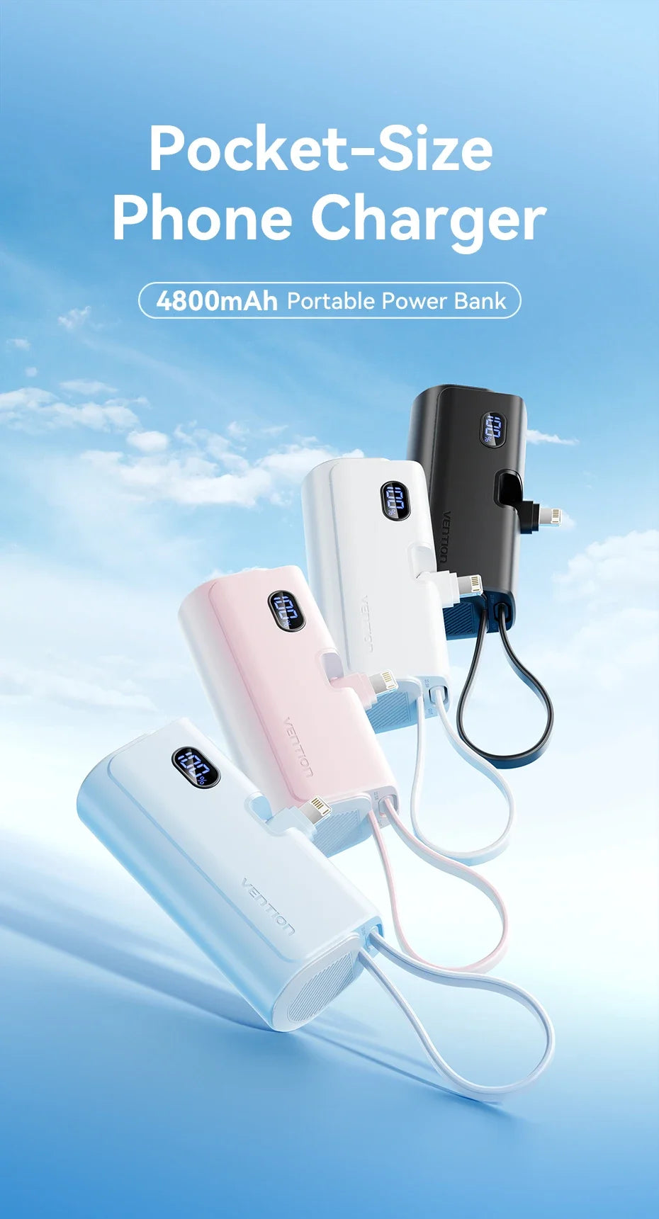 Vention Power Bank 4800mAh PD 22.5W Fast Charging Mini Portable PowerBank for iPhone 15 14 13Pro Max Xiaomi Huawei Phone Charger