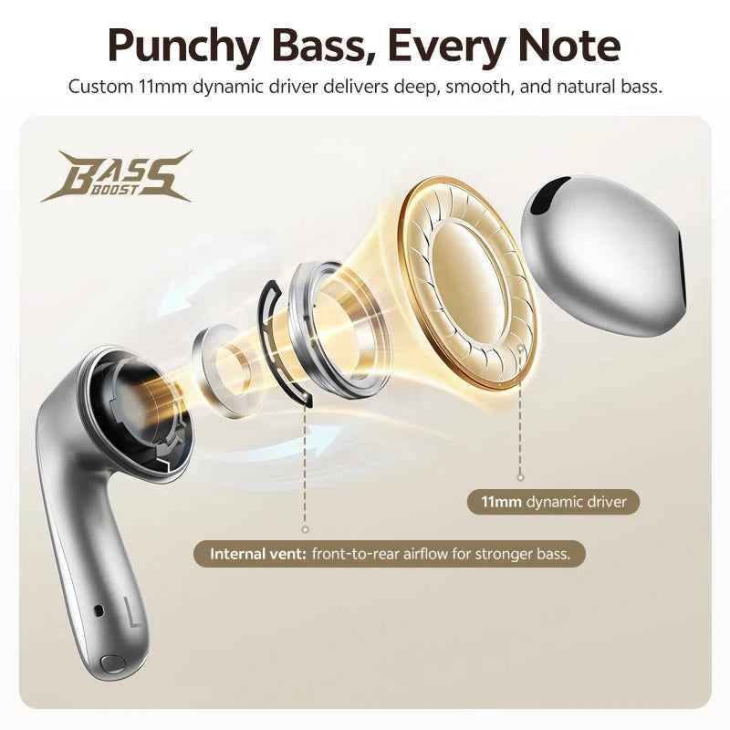 QCY AilyBuds E50 HT11 Wireless Earphones Hi-Res Adaptive Hybrid ANC Headphone Bluetooth 6.0 Spatial Sound Earbuds 11mm Drivers