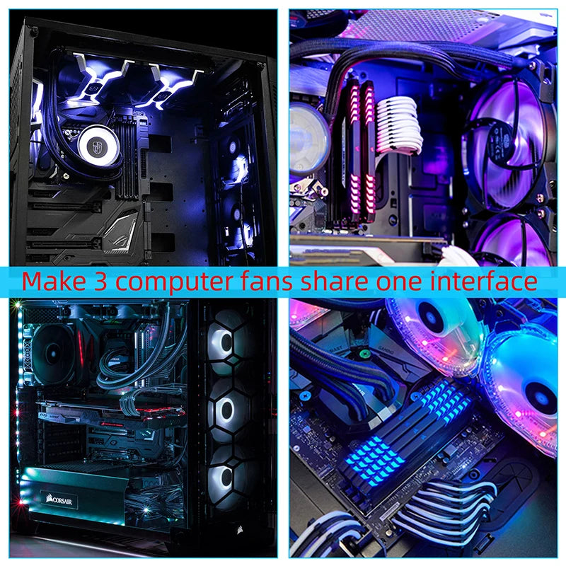 Cylarix PWM Fan Splitter Cable PC 4Pin 1 to 4 Ways Fan Power Extension Adapter Cable Black Sleeved Braided Cable 27cm/10.5 inche - WinSupport Tech