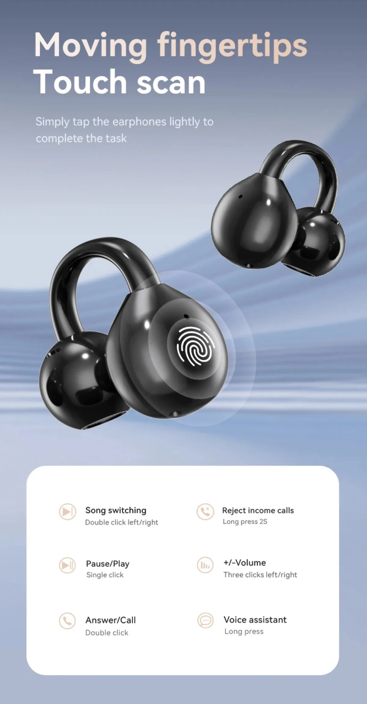Wireless Ear Clip Earphones with Touch Screen 144 Languages AI Real Time Translation Headphones Smart Bluetooth 5.4 Earbuds