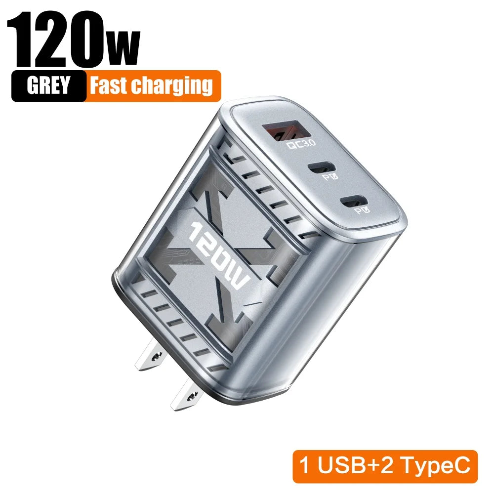 Multi Ports 120W Type C USB Fast Charging Charger Mobile Phone Adapter For iPhone Samsung Huawei Xiaomi PD Quick Charge Charger
