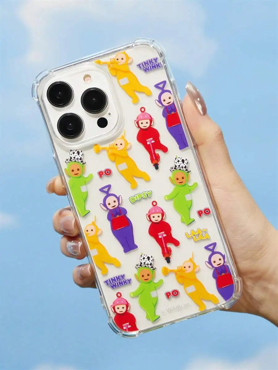 Transparent Pink Cartoon-Style Phone Case with Chill Graphic Design for iPhone