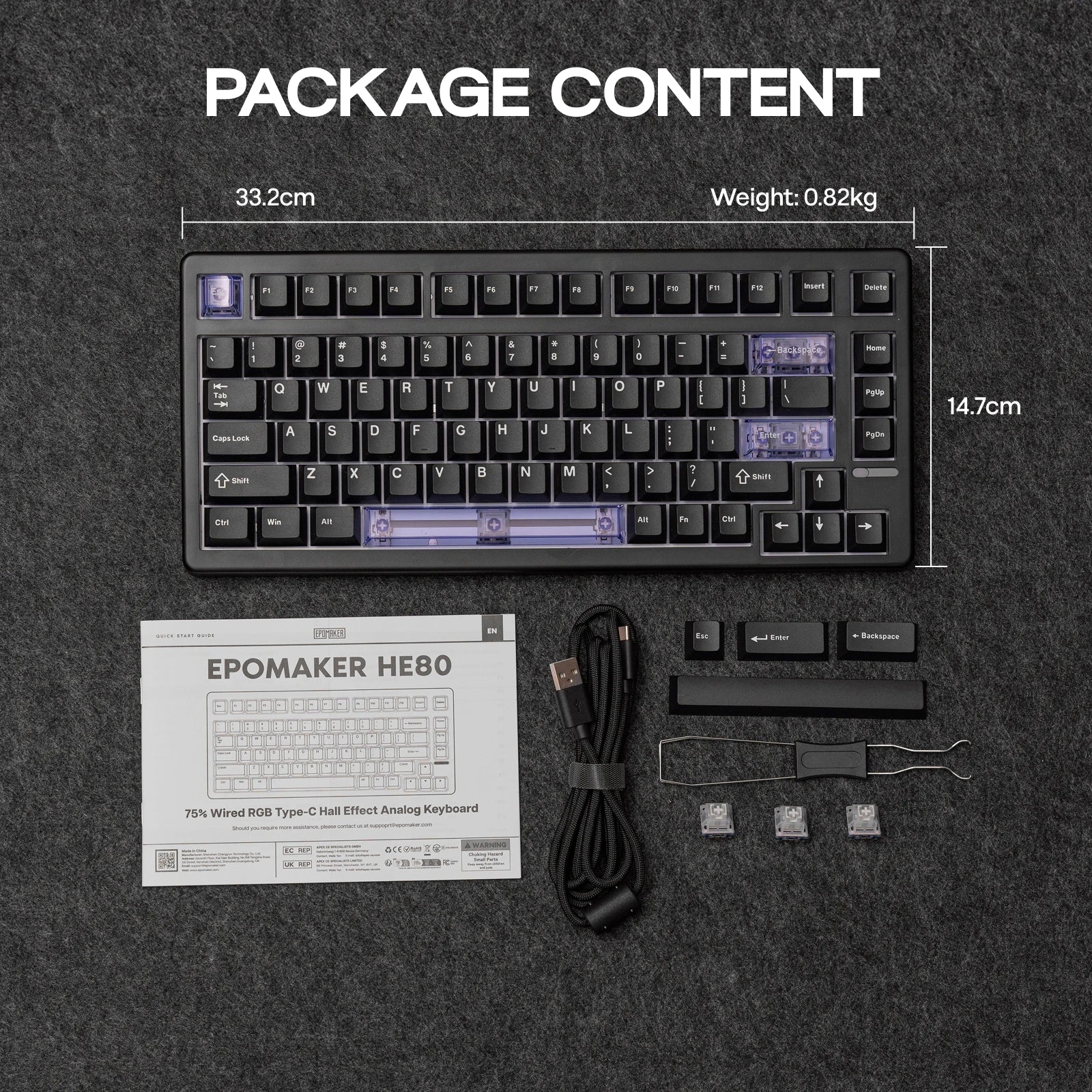 EPOMAKER HE80 75% QWERTY US Layout Hot-Swap Gasket Wired Hall Effect Mechanical Keyboard with DKS & SOCD