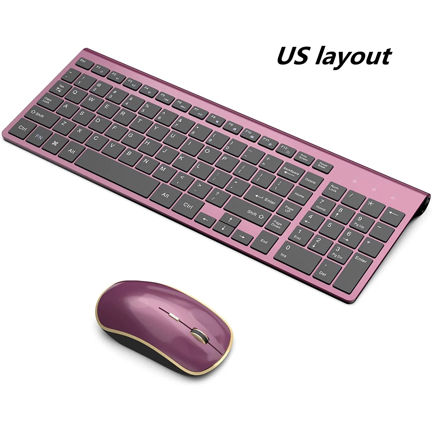 Wireless Keyboard and Mouse，Ergonomic design Full-size Keyboard mouse 2400 DPI，Spain/us/uk/Russia layout/France Black and pink