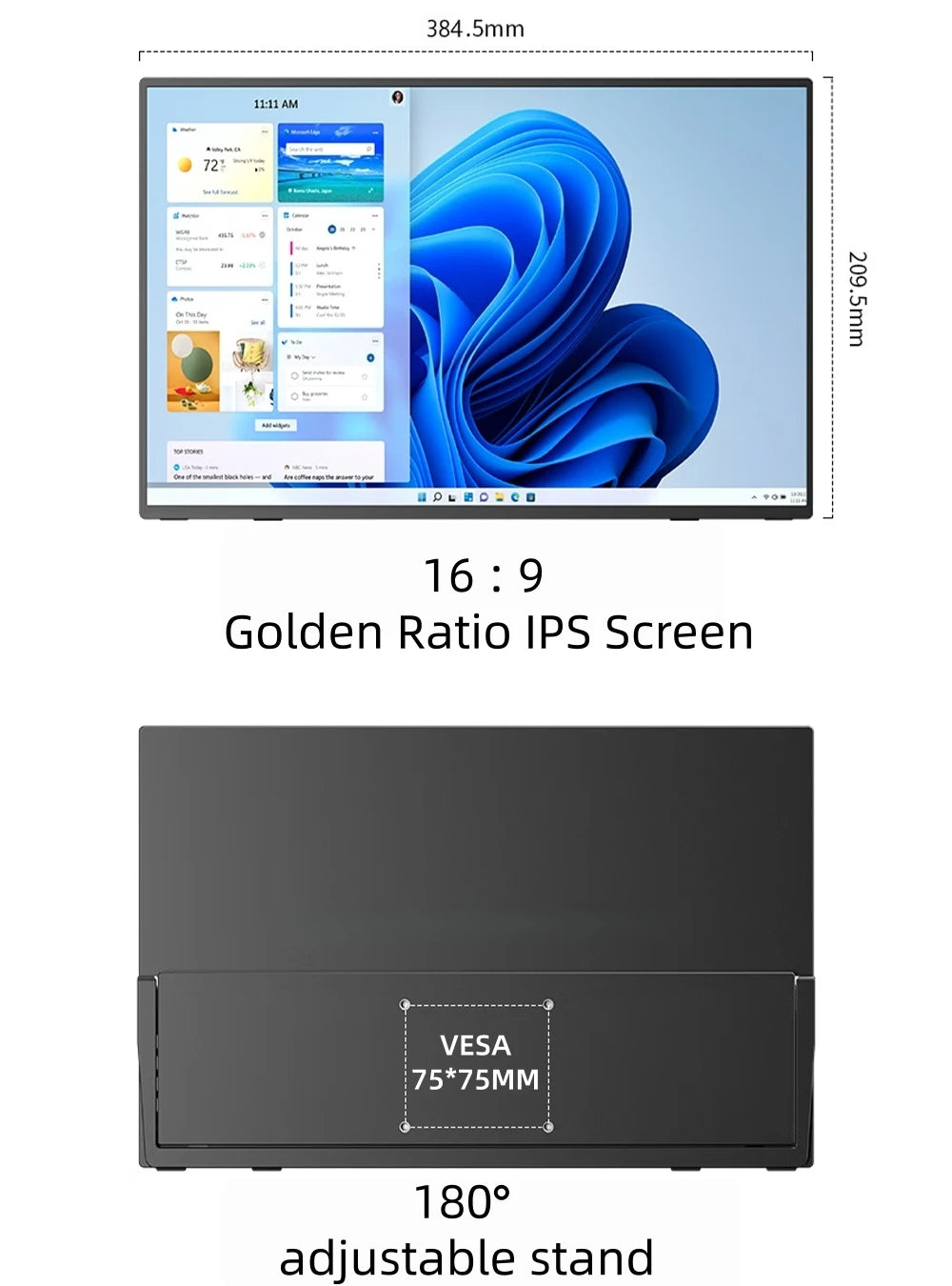 UPERFECT 2K 144Hz Portable Gaming Monitor 17.3 Inch 400Nits QLED Second External Laptop Screen PC Display USB-C HDMI With VESA