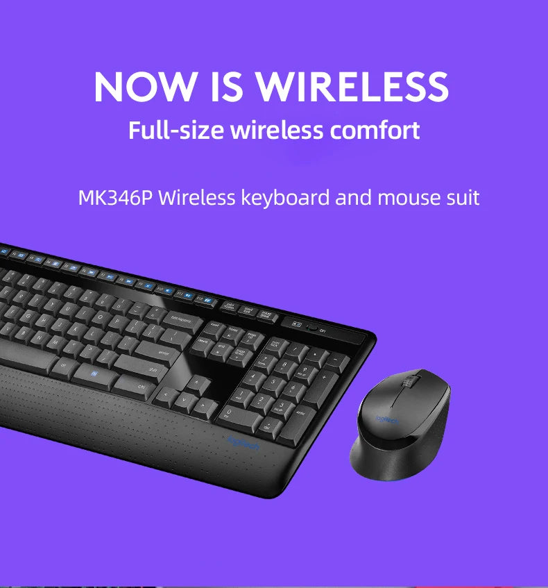 Logitech MK346P 2.4G Wireless Keyboard Mouse Combo Full Size 104 Keys Ergonomic Office Keyboard Mice Set For Desktop Laptop