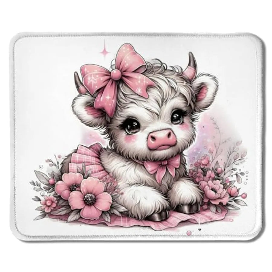 Cute Baby Highland Cow Mouse Pad, Girly Highland Cow Heifer with Balloon Mouse Pads Mousepad for Work Gaming Computers Laptop D