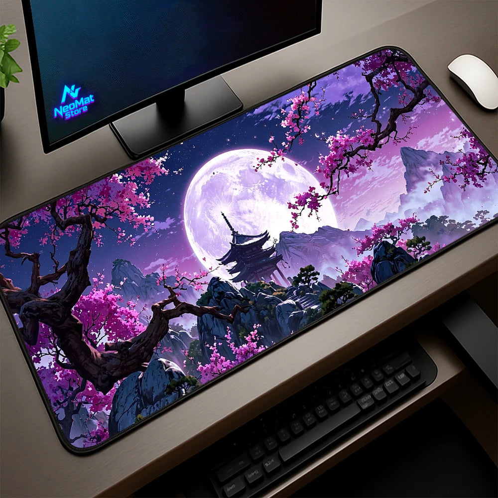 Japanese Sakura Mouse Pad Large Desktop Mat 900x400 Temple Gaming Mousepad Non Blossom Slip Moon Cherry Desk Accessories