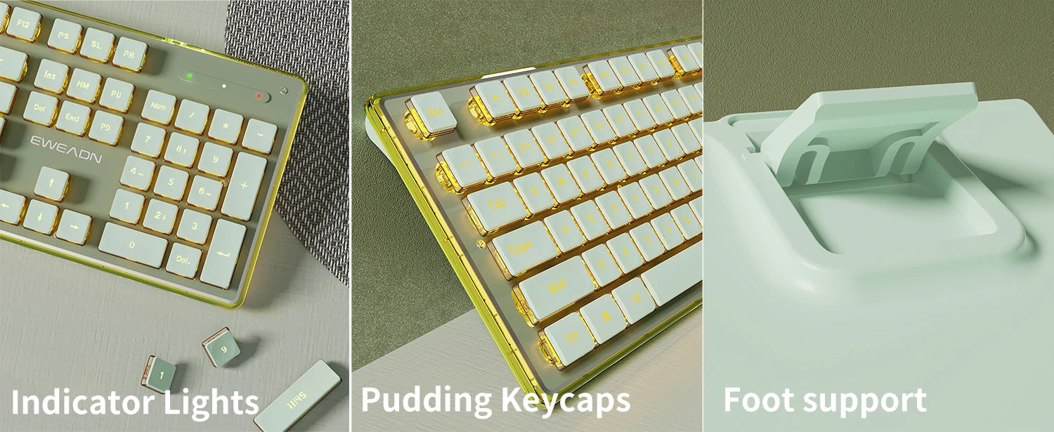 EWEADN V3 wireless Silent Office keyboard and mouse set,104 Keys Full Size with Pudding Keycaps, for Games and Office, Laptop/PC
