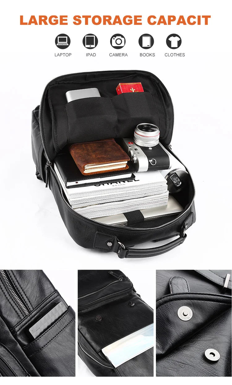 MOYYI Leather Laptop Backpack for Men Waterproof Travel Backpack Vintage Business Bag for Commuter Casual Leather Daypack