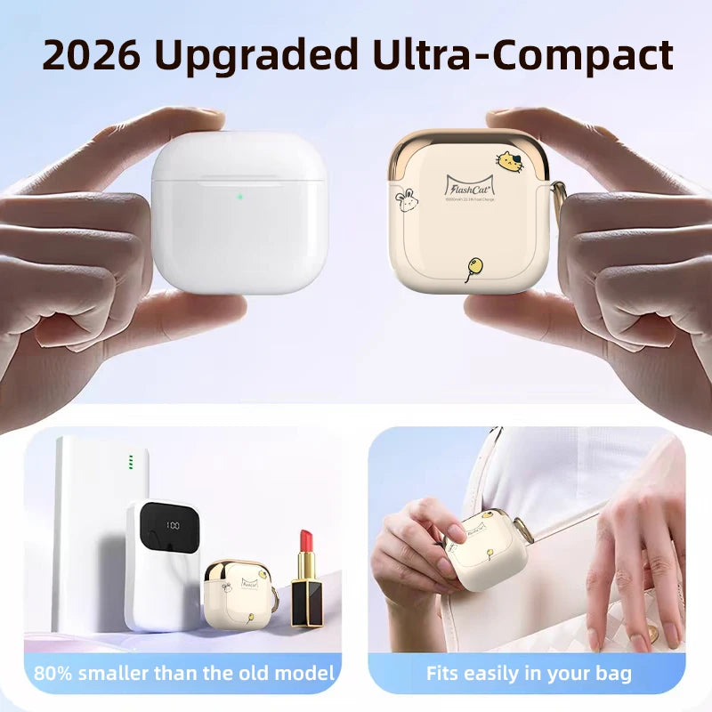 Vyvylabs CCC 10000mAh Mini Cute Power Bank 22.5W PD Fast Charging Switchable Lightning Type-C Cable for iPhone Samsung AirPods