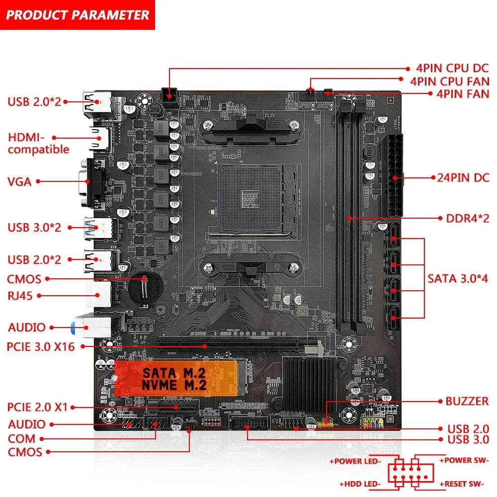 MACHINIST B450 Motherboard AMD Processor DDR4 Memory Dual-channel AM4 Mainboard NVME M.2  (Supports Ryzen 5500 5600 5600G CPU) - WinSupport Tech