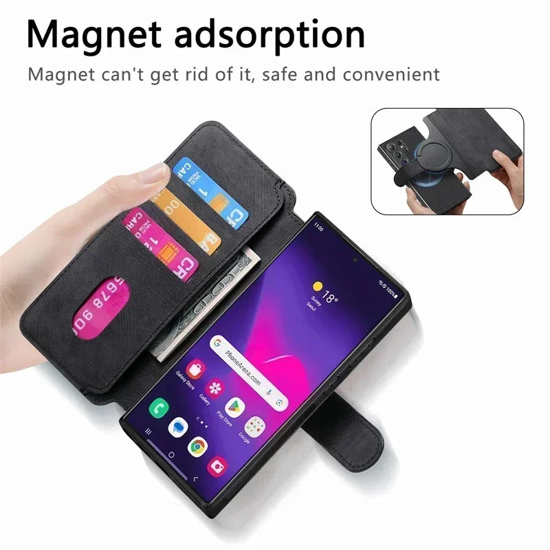 Magnetic 2 In 1 Detachable Flip Card Wallet Case For Magsafe Samsung Galaxy S26 S25 S24 S23 FE S22 S21 Ultra Note20 Plus A56 A36