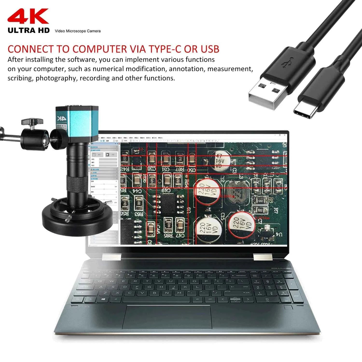 4K Microscope 48MP Digital Microscope For Electronics USB Industrial Cameras HDMI 1-150X Zoom C-Mount Lens Phone Pcb Soldering