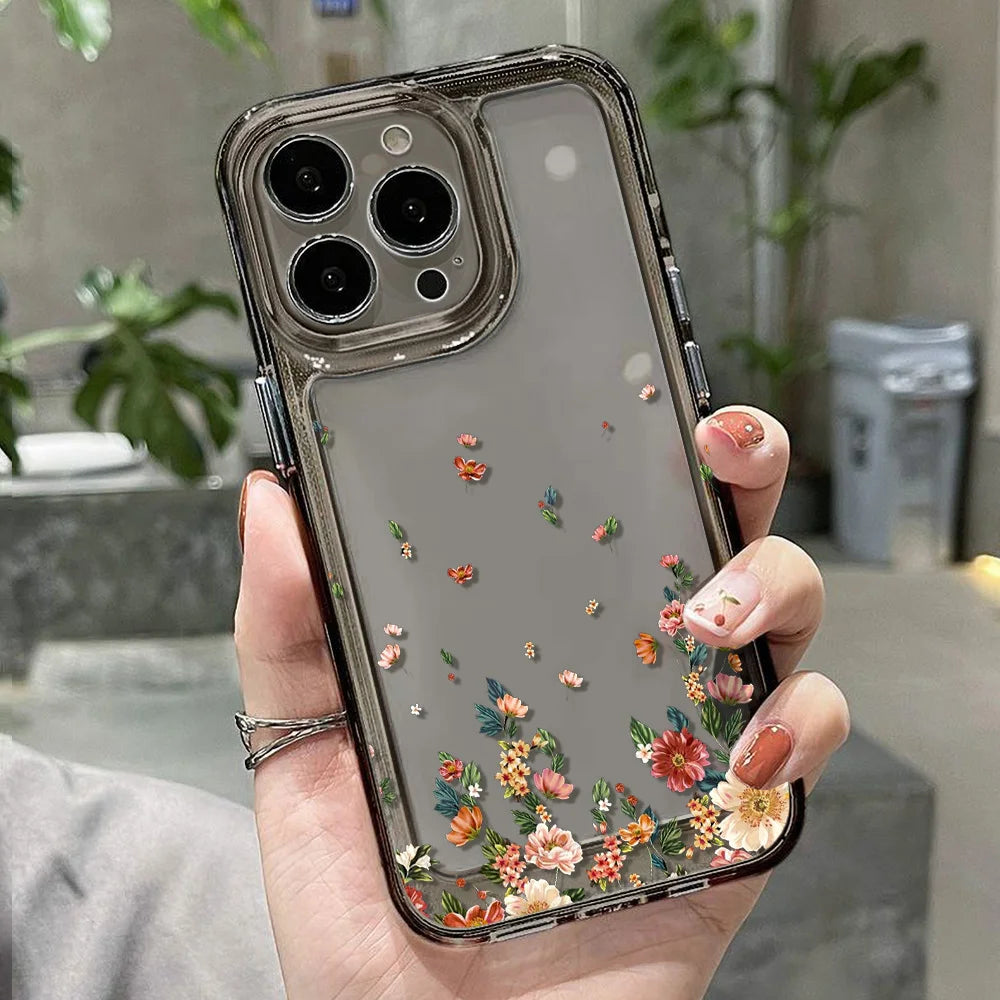 Flower Phone Case For iPhone 16 15 13 11 14 12 17 Pro Max 16E XS XR 7 8 Plus SE Shockproof Transparent Cover Silicone Soft Funda