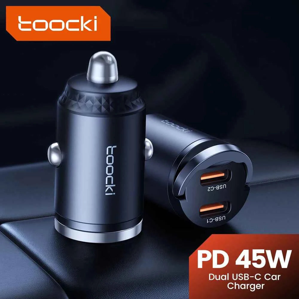Toocki 45W USB Type C Dual Ports Car Charger Quick Charge 3.0 FCP SCP For iPhone Xiaomi Huawei Samsung Fast Charging Car Charger