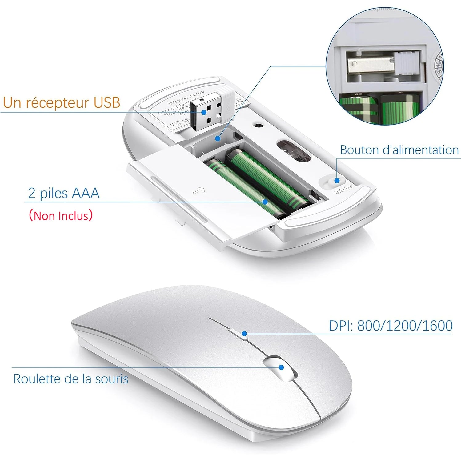 Wireless French Keyboard and Mouse Combo AZERTY Layout 2.4G USB Silent Ultra-Thin Compact Scissor for PC Laptop Desktop Windows
