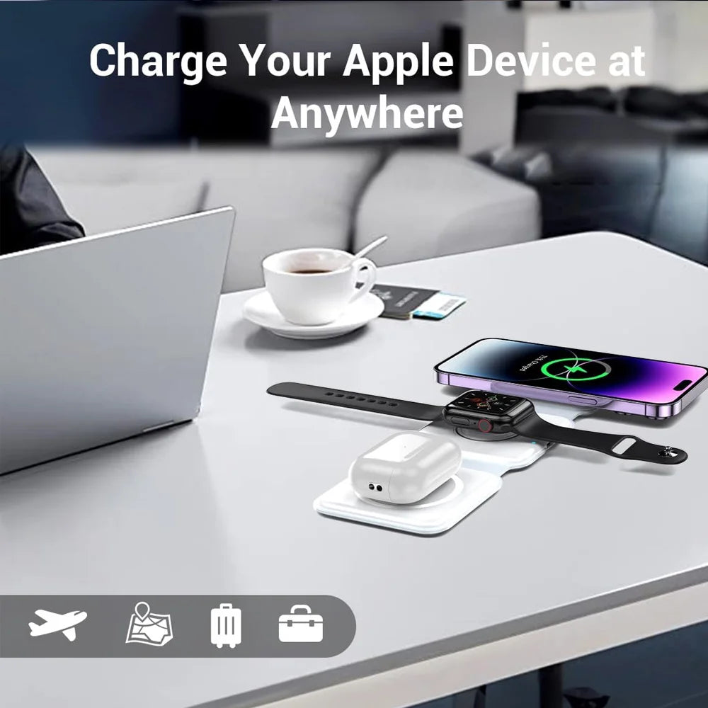 3 in 1 Magnetic Wireless Charger Pad for iPhone 16 15 14 13 Pro Max Apple Watch 9 8 AirPods Chargers Fast Charging Dock Station