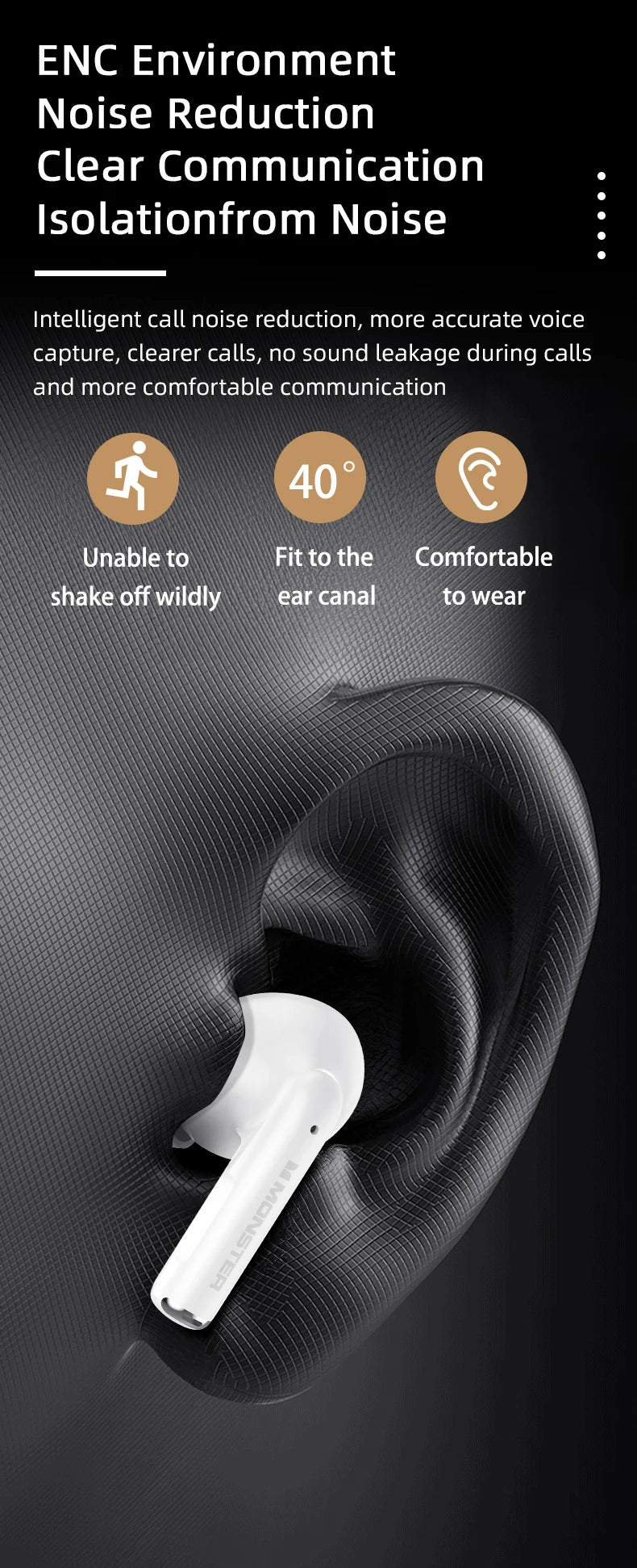 Monster MQT39 Gaming Earphone Ture Wireless Bluetooth 6.0 Headphones Low Latency Noise Reduction Earbuds Headset With Mic New