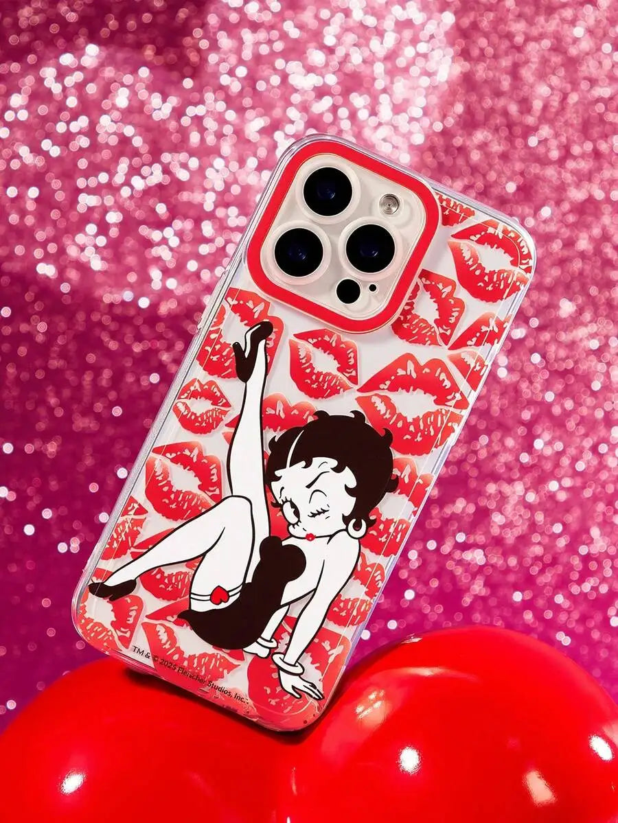 Transparent Pink Cartoon-Style Phone Case with Chill Graphic Design for iPhone
