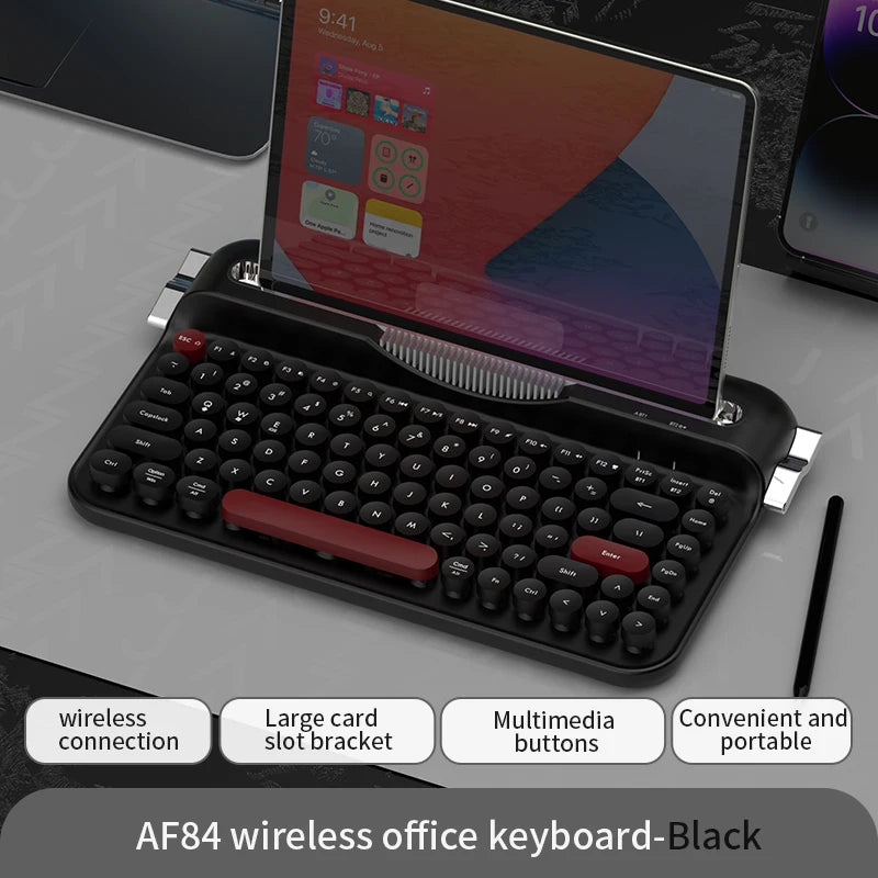 AJAZZ AF84 Wireless Membrane Keyboard 2.4G-Bluetooth Typewriter Style Female Office Keyboard Supports Multiple Systems