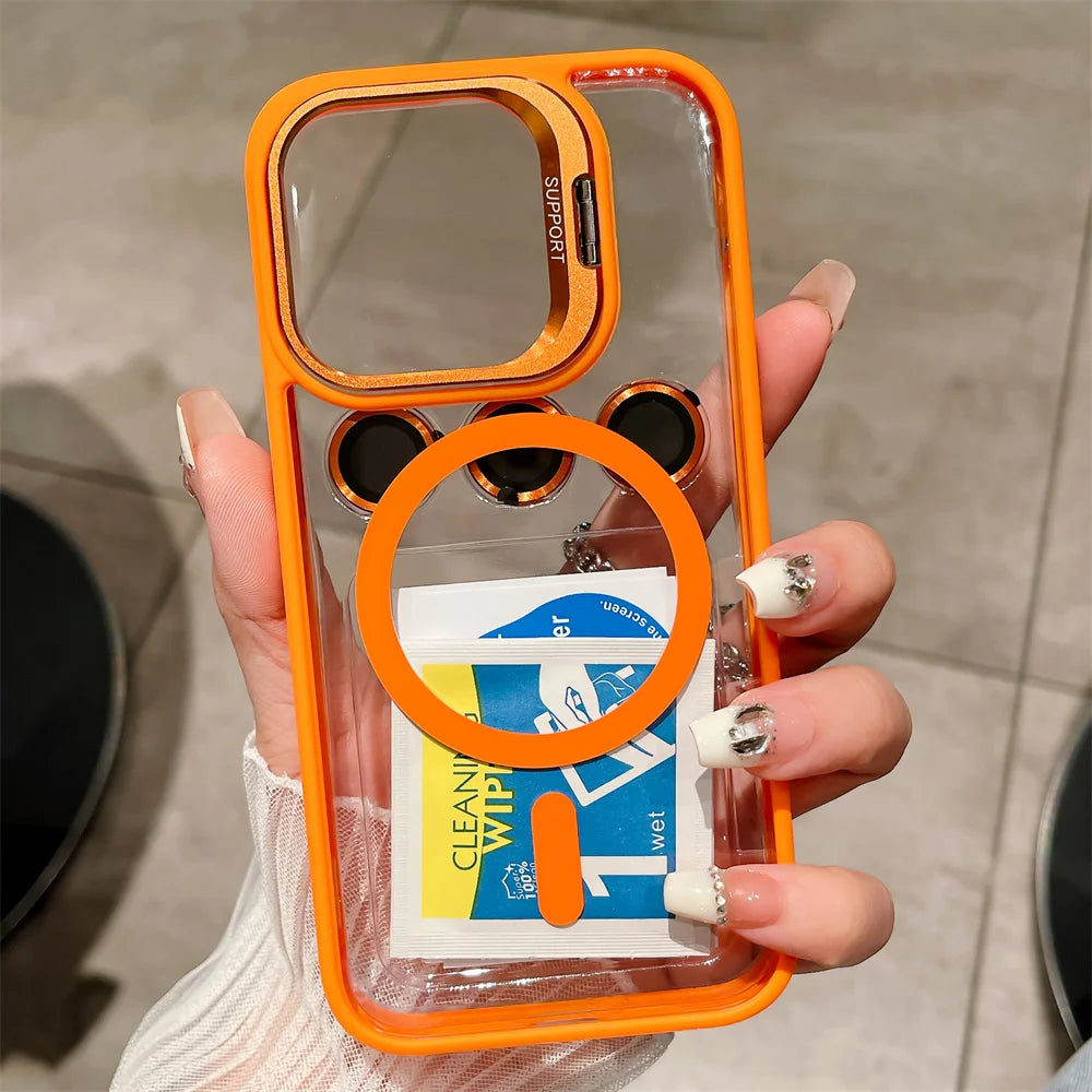 Luxury Magnetic Stand Glass Lens Protection Phone Case For iPhone 17 16 15 14 12 11 Pro Max Plus Magsafe Shockproof cover