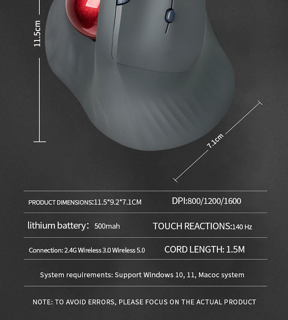 Ergonomic Bluetooth/2.4G Wireless Trackball Mouse for PC/Laptop/Desktop,Rechargeable Optical Vertical Mouse with Silent Design
