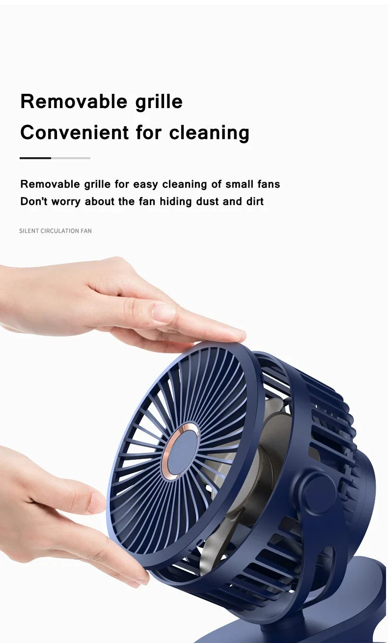 Mini 10000mAh Chargeable Clipped Fan 360° Rotation 4-speed Wind USB Desktop Ventilator Silent Air Conditioner for Bedroom Office