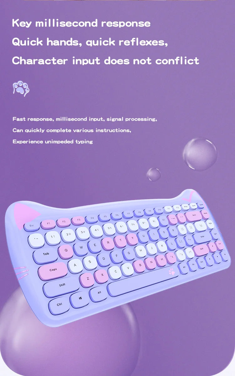 MOFII Kawaii Cat 2.4G Wireless Keyboard and Mouse Set Cute Lipstick Punk Keyboards and Mice Combos for Laptop PC Home Office
