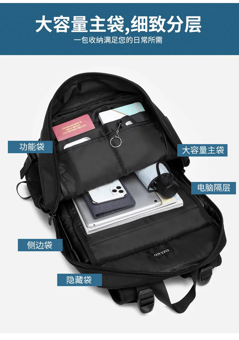OZUKO Men Backpack Large Capacity 16 inch Laptop Backpacks USB Charging Teenager Schoolbag Male Waterproof Travel Bag Mochilas