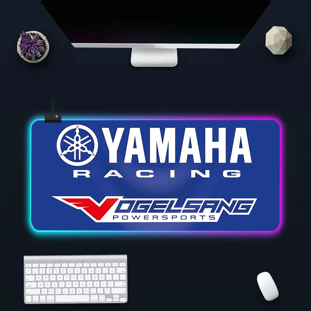 Hot motorcycle racing logo RGB Pc Gamer Keyboard Mouse Pad Mousepad LED Glowing Mouse Mats Rubber Gaming Computer Mausepad