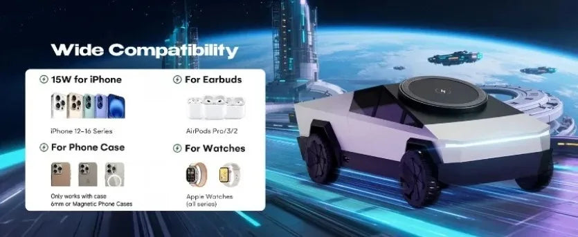 3 in 1 Magnetic Fast Wireless Charger Desktop Cybertruck Phone Stand For IPhone 17-12 Pro Max Apple Samsung Watch Airpods Pro