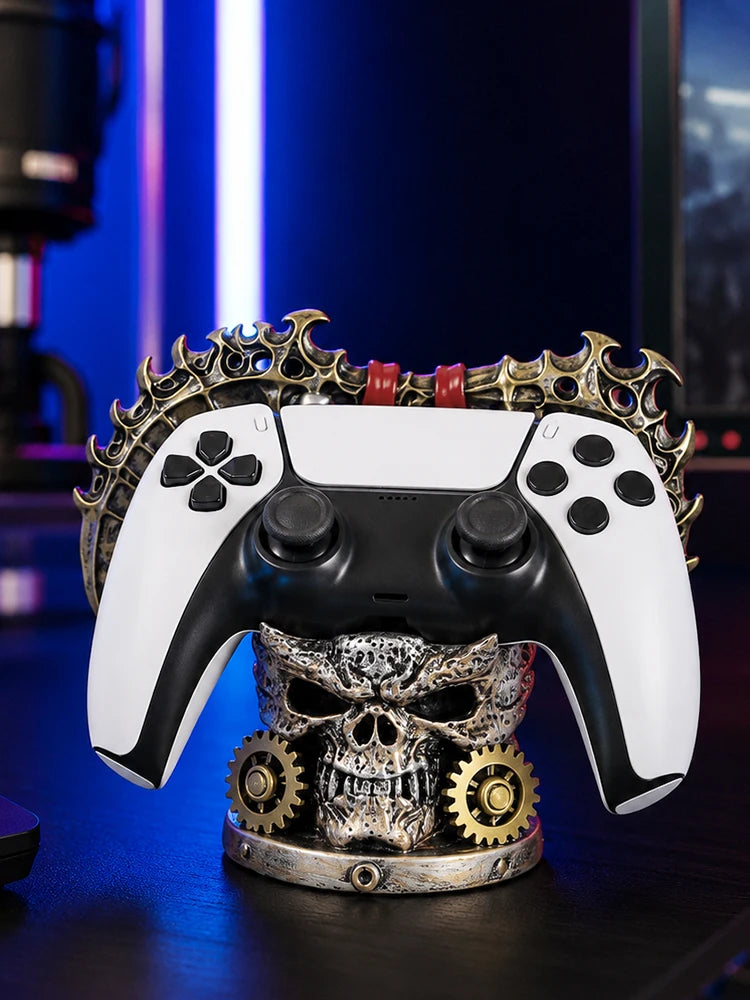 Gothic Skull Game Controller Stand Steampunk Resin Gamepad Holder Halloween Desktop Ornament Gaming Room Decor Gift for Gamers