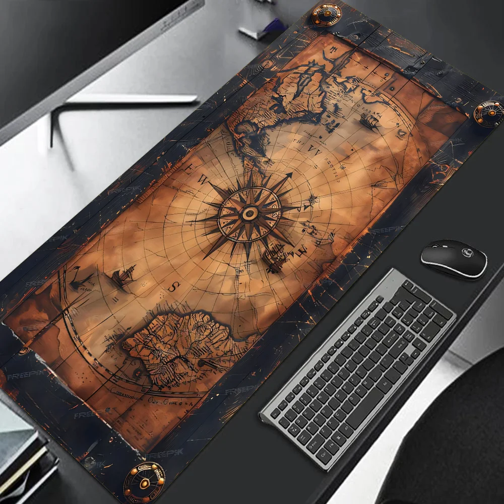 XXL Vintage Steampunk Compass Design Mouse Pad Large Gaming Office Desk Mat Non-Slip Stitched Edges for Gamers and Home Office