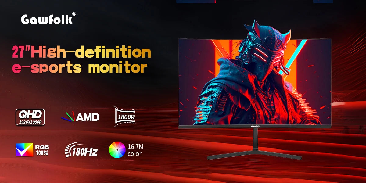 27 inch Curved Gaming Monitor,144Hz/180Hz PC Monitor Full HD 1080P, Frameless 1800R Computer Display with FreeSync DP, HDMI Port