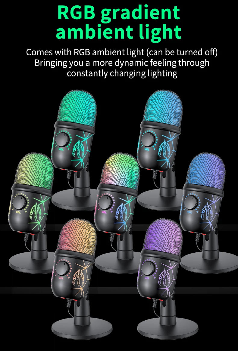USB Microphone Play Gaming Mic for PC Mac PS4/5 Podcast Microphone with RGB Mute Monitor Noise Reduction for Recording Streaming