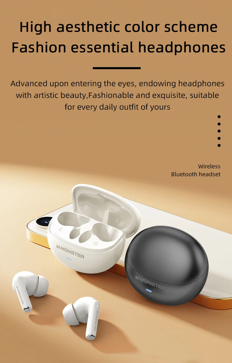 Monster MQT39 Gaming Earphone Ture Wireless Bluetooth 6.0 Headphones Low Latency Noise Reduction Earbuds Headset With Mic New