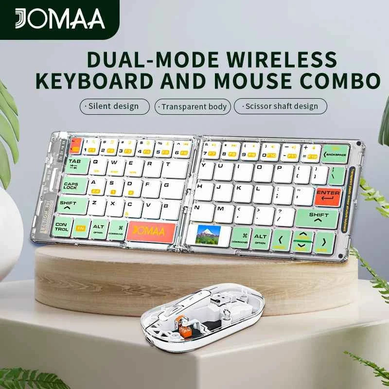 Wireless BT Foldable Keyboard and Mouse Combo,Ultra Slim, Rechargeable, Silent, Portable Travel Keyboard for Laptop,Tablet,Phone